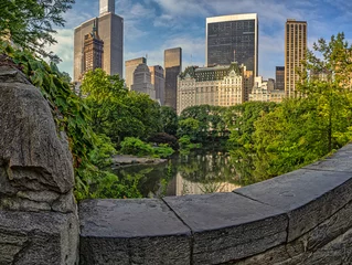 Gapstow Bridge in Central Park, early morning, summer