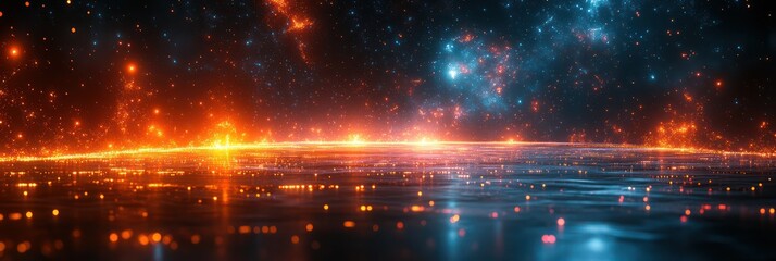 Fototapeta premium Cosmic Horizon: A Celestial Landscape of Fiery Orange and Icy Blue