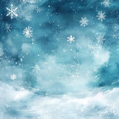 Watercolor Winter Scene with Falling Snowflakes