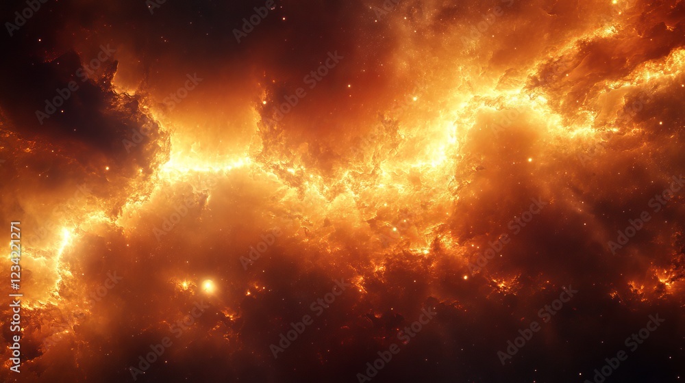 Aufkleber dramatic scene of a large explosion in fiery shades of orange and yellow erupting across a darkened 