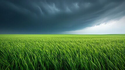 Fototapeta premium Dark Storm Clouds Over Lush Green Wheat Field