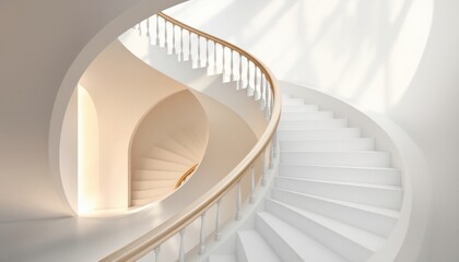 Elegant spiral staircase with minimalist design and soft lighting