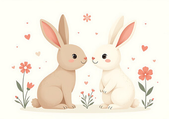 Fototapeta premium cute easter rabbit illustrations flowers design elements make charming graphic