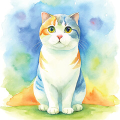 A stunning watercolor composition of a Scottish Fold cat with its unique appearance and soft fur
