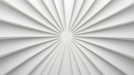 The image shows a series of radiating, off-white, layered planes converging at a central point, creating a sunburst effect.