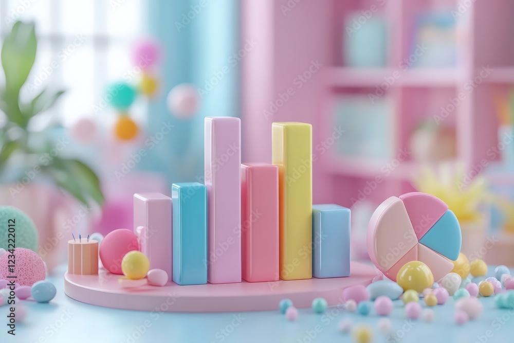 Aufkleber Colorful pastel blocks and chart on a playful background with decorative elements in a creative workspace