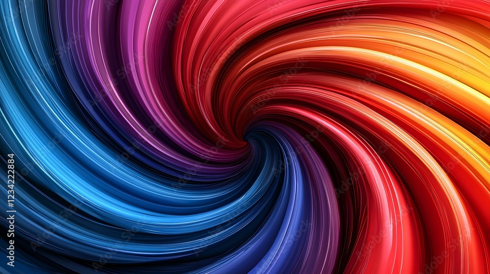 Poster the image contains a vibrant, swirling vortex of color, transitioning smoothly from deep blues and p