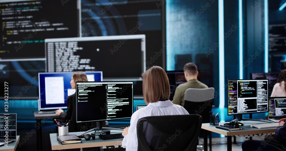 Aufkleber Multiracial Team of Software Engineers Developing Code
