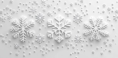 Fototapeta premium Three large snowflakes surrounded by smaller snowflakes
