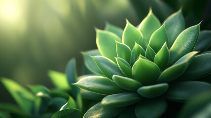 Fototapeta premium Lush Green Succulent Plant Closeup Macro Photography Nature