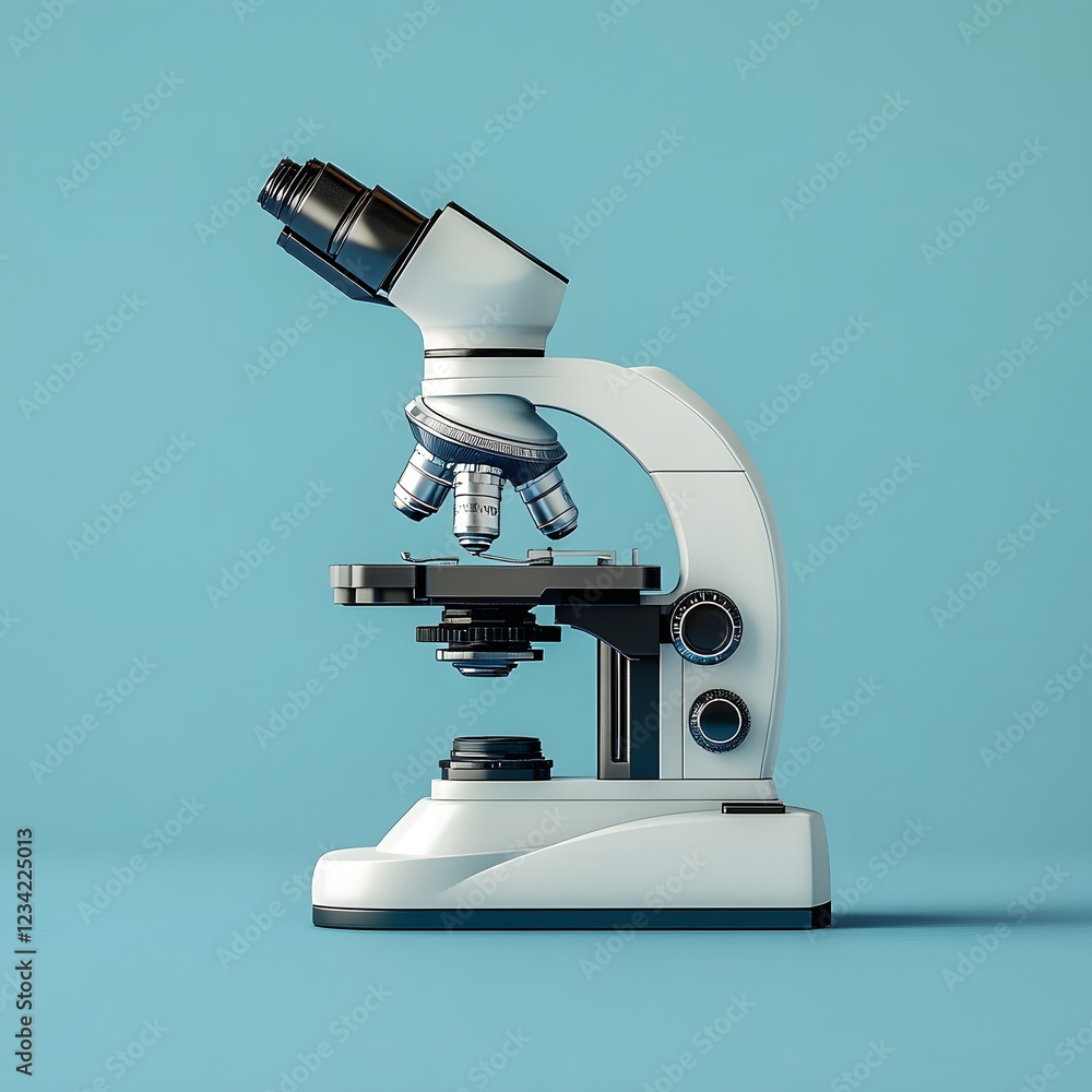 Poster sterile surgical microscope isolated on a minimalist background used for magnified visualization dur