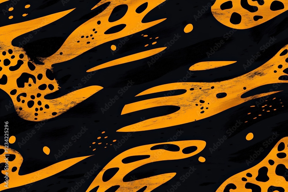 Aufkleber Bright orange and black abstract pattern featuring dynamic shapes reminiscent of animal print and modern design elements