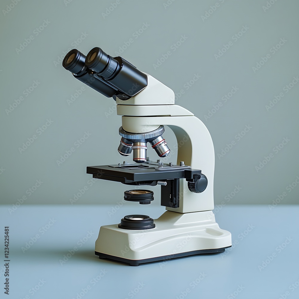 Poster sterile surgical microscope isolated on a minimalist background used for magnified visualization dur