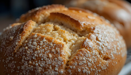 a freshly baked loafs of bread with a golden brown crust