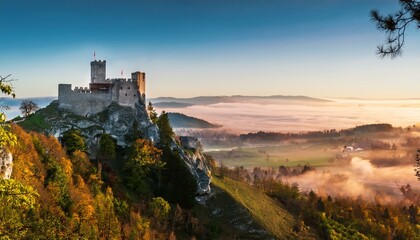 Fototapeta premium Experience the breathtaking view from the mountain castle. 