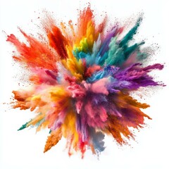 Explosive burst of vibrant multicolored powder on white background