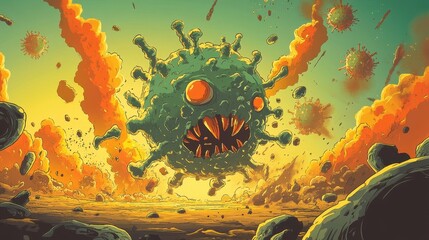 A monstrous virus ravages a desolate landscape