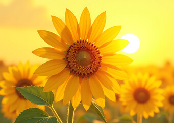 Obraz premium golden petals unfolding warm sunlight sunflower peak hour