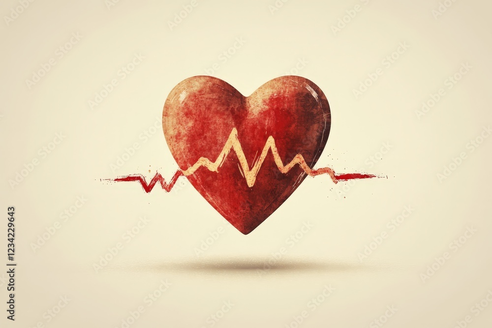 Poster Heart symbol with heartbeat line representing health and vitality in a creative design