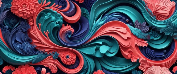 Teal indigo and coral swirled smooth background