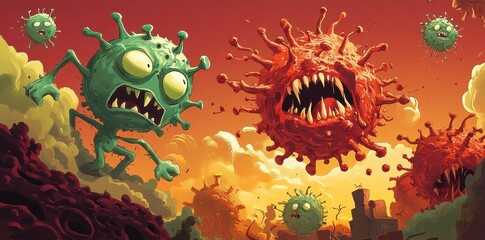 Fototapeta premium A fierce battle between monstrous virus entities