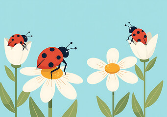 ladybugs sit calming flowers clear blue outdoor