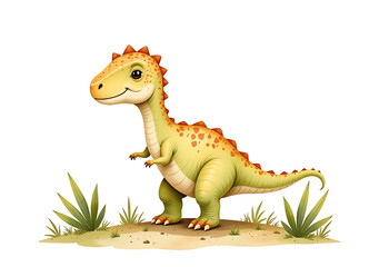 little watercolor painting tiny dinosaur isolated landscape