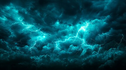 Fototapeta premium Dark Teal Night Sky with Bright Blue Lightning Bolts