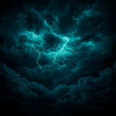 Fototapeta premium Dark Teal Night Sky with Lightning