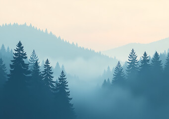 Obraz premium misty trees surrounded fog early morning atmosphere dense