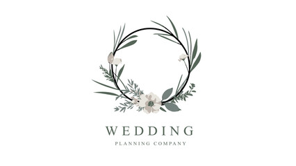 Fototapeta premium Elegant Wedding Planning Logo with Floral Wreath Design