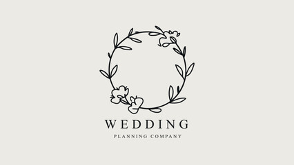 Fototapeta premium Elegant Wedding Planning Logo with Floral Wreath Design