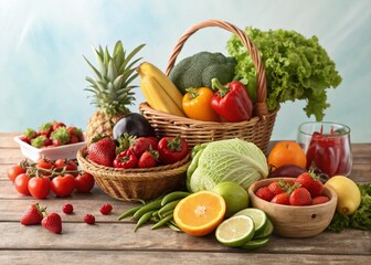 Assortment of fresh organic fruits and vegetables in rainbow colors