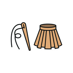Needle, thread, and skirt set tailor and fashion icon represents craftsmanship and garment creation, perfect for sewing, dressmaking, tailoring, and fashion design illustrations.