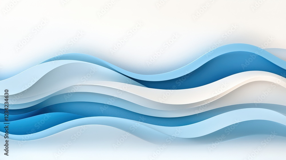 Poster a calming ocean-inspired pattern with soft, curved lines and gradient hues of the sea and sky, evoki