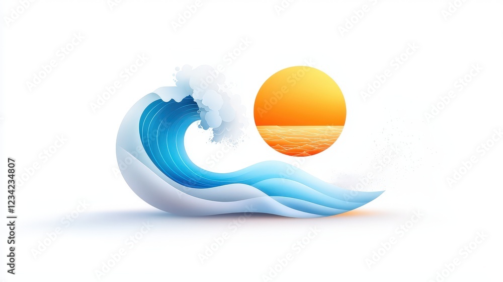 Poster a clean and minimalist geometric symbol of the beach, using sharp angles and simple shapes to form a