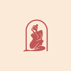 Contemporary woman silhouette vector illustration, Nude female body, feminine figure abstract composition 