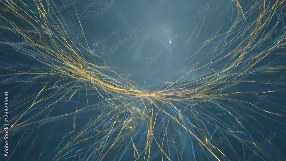 Aufkleber rotating video of complex web of muted blue fiber optic lines with golden accents pulsing through, d