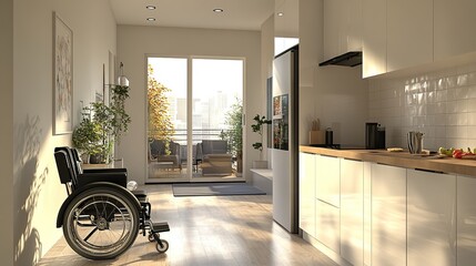voice-activated kitchen appliances for wheelchair user in universal design home