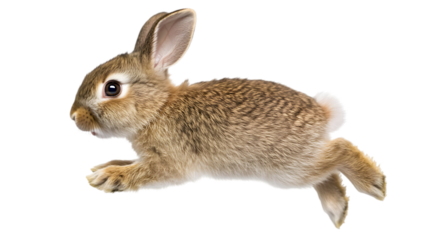 A playful baby rabbit hopping around, its soft fur and tiny paws visible. Transparent background



