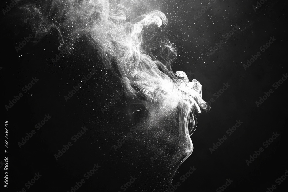 Aufkleber Swirling smoke forms ethereal patterns against a dark backdrop during an artistic display of light and shadow