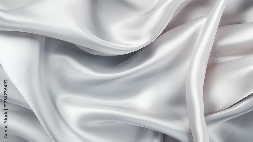 Poster smooth white and gray satin fabric texture with elegant drapes and flowing waves for background and 