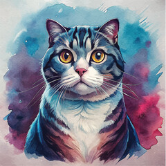 Watercolor art showcasing the Scottish Fold cat’s affectionate nature and charming folded ears