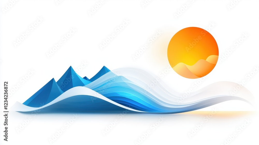 Aufkleber a geometric beach symbol icon with a bold sun symbol and angular, intersecting shapes representing t