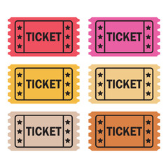 Ticket icon set. Ticket stub isolated on white background. Different colour ticket sign. flat style. Vector illustration.