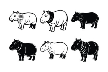 Pygmy Hippopotamus (Choeropsis liberiensis) animal design, labeled line art vector art illustration.