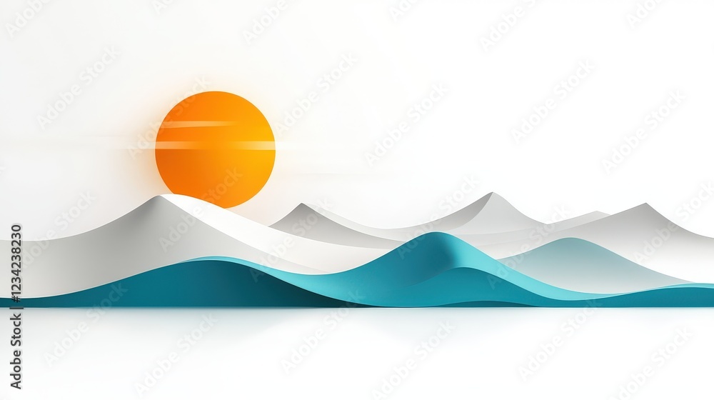 Poster a modern geometric beach symbol icon with sharp angles representing sand dunes, combined with smooth