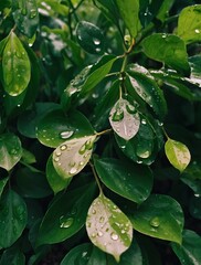 Vibrant and Fresh Green Leaves Adorned with Raindrops  A Celebration of Natures Unmatched Beauty