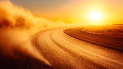 Fototapeta premium Desert Road at Sunset with Dust and Wind
