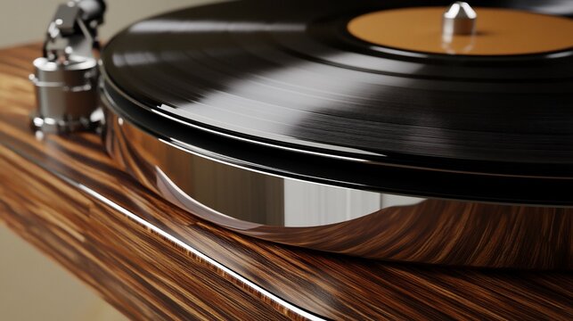 Elegant Vinyl Record Player on Rich Wood Base